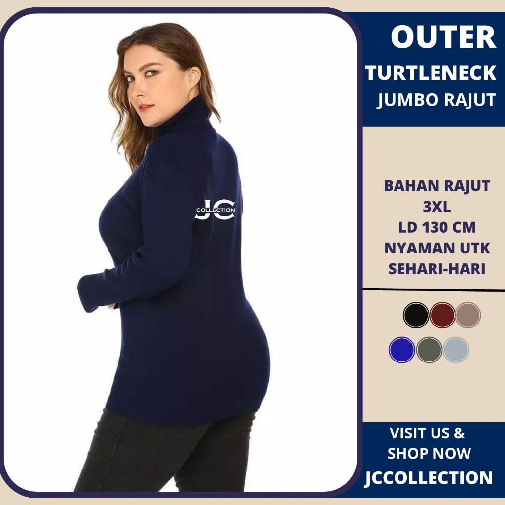 Sweater Turtleneck Korea Wanita Jumbo Big Size 3XL - JCCollections