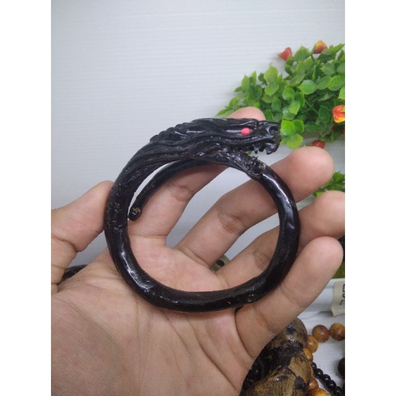 gelang akar bahar hitam ukir kepala naga