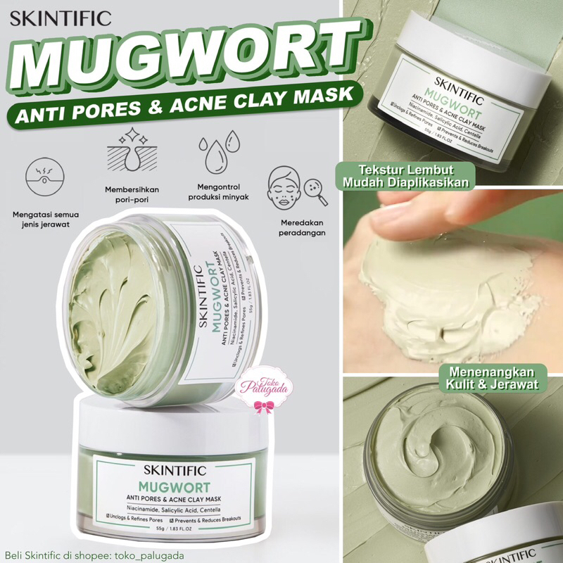 [BISA COD] SKINTIFIC Mugwort Anti Pores &amp; Acne Clay Mask - Masker Skintific Mugwort - Skintific Mugwort - Masker Wajah Beruntusan