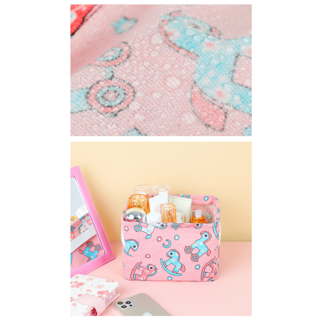 Kotak Organizer Tempat Penyimpanan Keranjang Kain Mini Untuk Simpan Skincare Kosmetik Buku Mainan Anak Peralatan Dapur Serbaguna Motif Lucu Unik Dengan Pegangan Mini Box Storage Basket Multifungsi