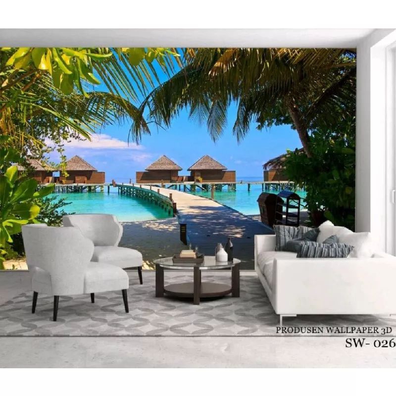 cetak wallpaper 3D custom visual series pemandangan pantai/wallpaper 3d pemandangan/wallpaper dindin