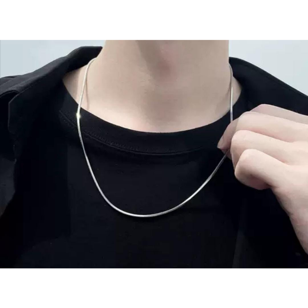 Kalung Titanium Pria Silver Perak Emas Putih Anti Karat Cowok Cewek Wanita Keren Silver Stainless St