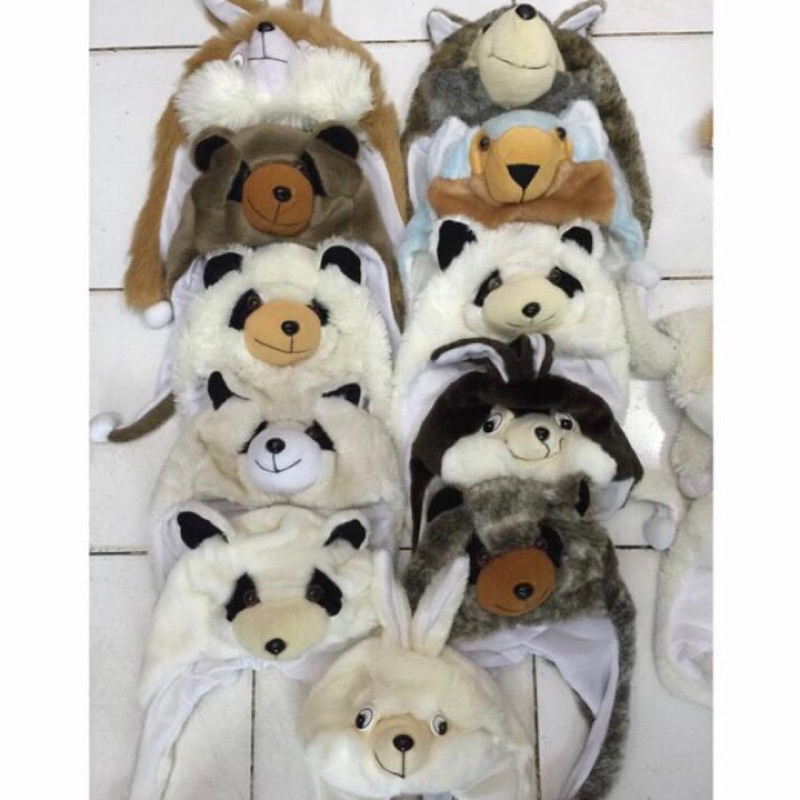 Topi/kupluk Animal Anak/Topi Boneka Binatang PANDA/SERIGALA/GAJAH Lucu Bahan Lembut