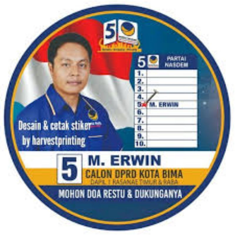 

Stiker PARTAI Nasdem, bulat 10 cm. anti robek .cocok Untuk di tempel di motor atau mobil