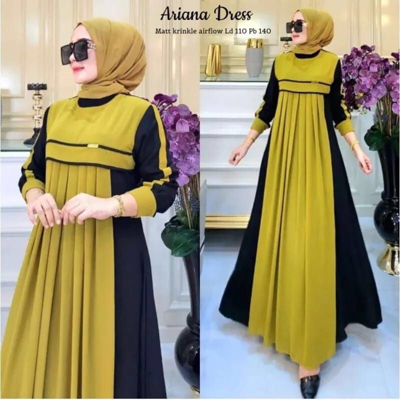 GAMIS WANITA ADRIANA DRESS BAHAN CRINKLE AIRFLOW MOTIF POLOS UKURAN M L XL XXL LD 100 - 120 CM PJ 140 PT 55 CM GAMIS WANITA TERBARU 2023 KEKINIAN DRESS CRINKLE PREMIUM MAXY DRESS JUMBO PAKAIAN MUSLIM WANITA MODERN