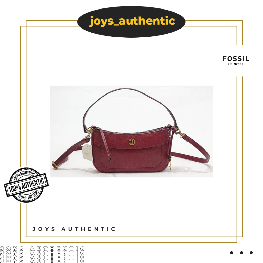 Tas Wanita Fossil Skylar Baguette Merah Red Velvet Woman Bag Authentic Original