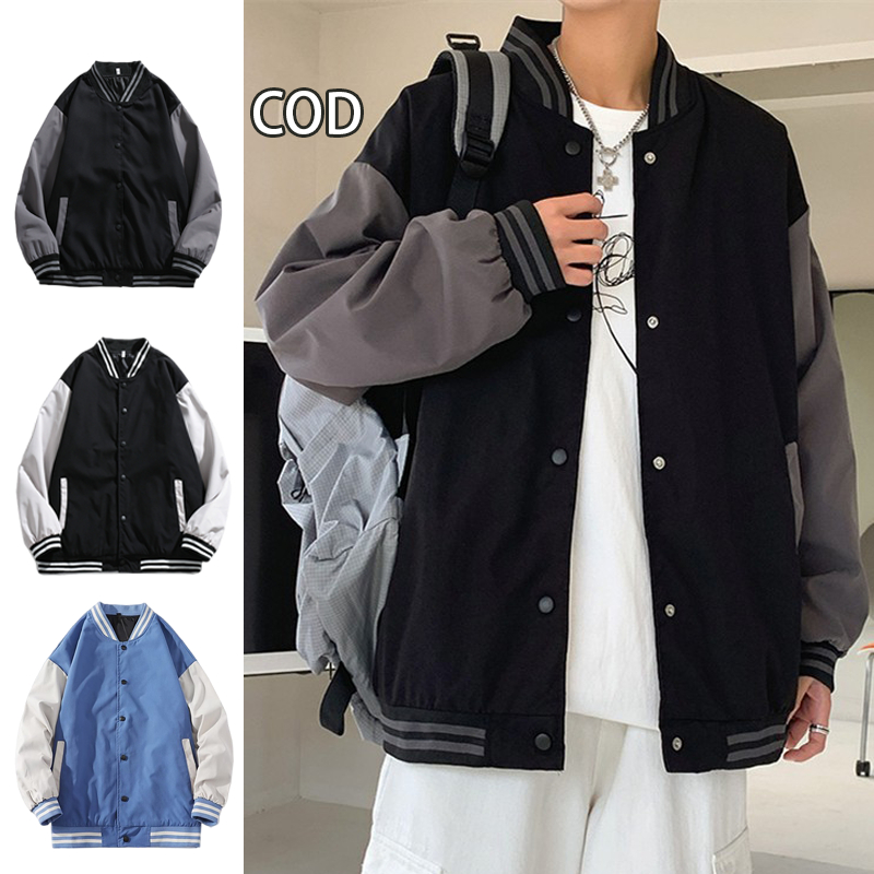 Jaket pria Terbaru Terlaris Model Korea Tren Jaket Baseball Sweater Varsity Polos jaket baseball varsity import korea Jaket Baseball Polos Resleting Pria Bahan Tebal