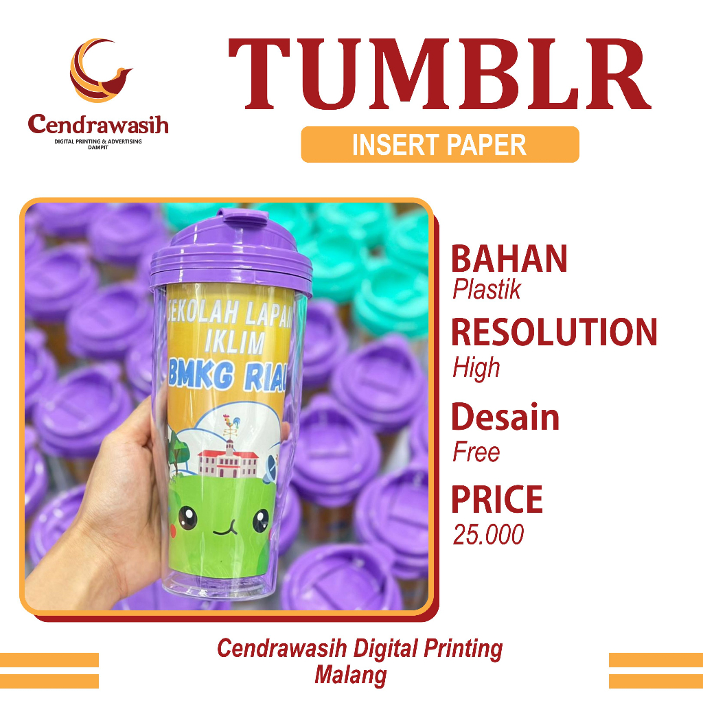 TUMBLER CUSTOM /BOTOL MINUM CUSTOM/ TUMBLER INSERT PAPER (Cendrawasih Printing)