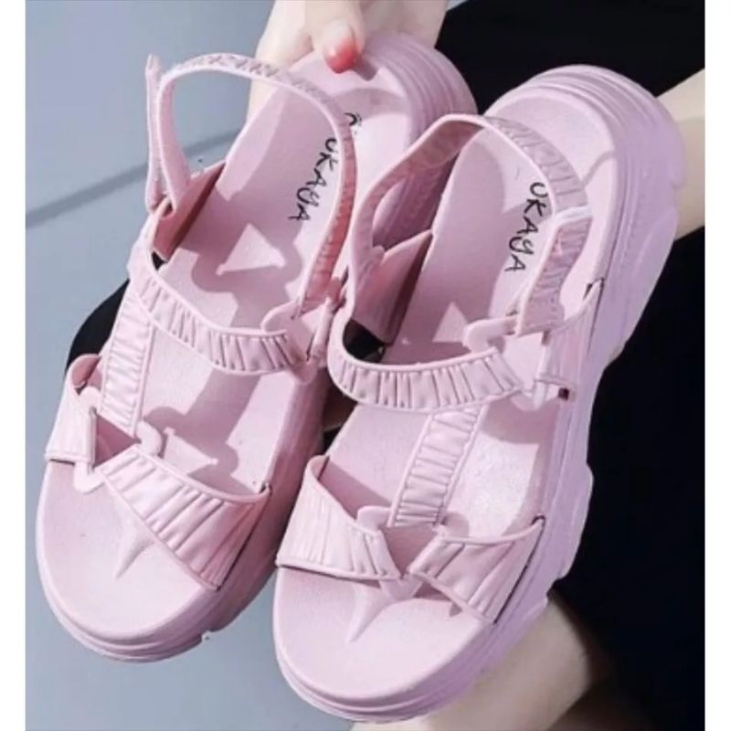 SANDAL LET GUNUNG JELLY IMPORT WANITA TALI SAMBUNG KERUT SEGITIGA SOL TEBAL 2268