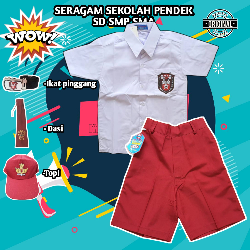 setelan seragam baju dan celana pendek anak sd laki laki kelas 1 2 3 4 5 6 sd / setelan seragam laki