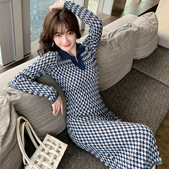 【Premium】Korean Midi Dress Monochrome Long SLeeves 2148