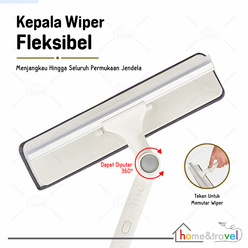 HOVELSHOP Wiper Pembersih Kaca Jendela Rumah Gedung Flexible Gagang Panjang 2 in 1