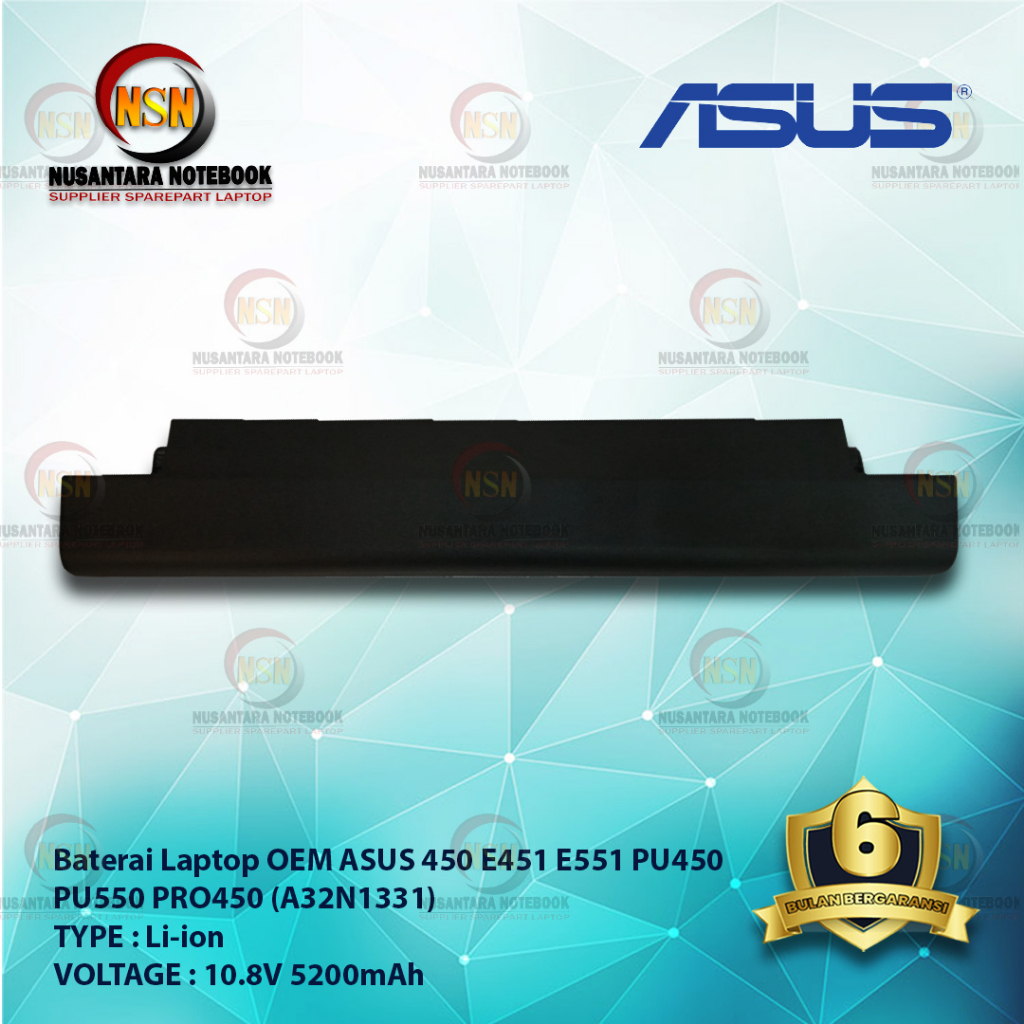 Baterai Laptop OEM Asus A32N1331 For 450 PU450 PU550 10.8V 5200mAh