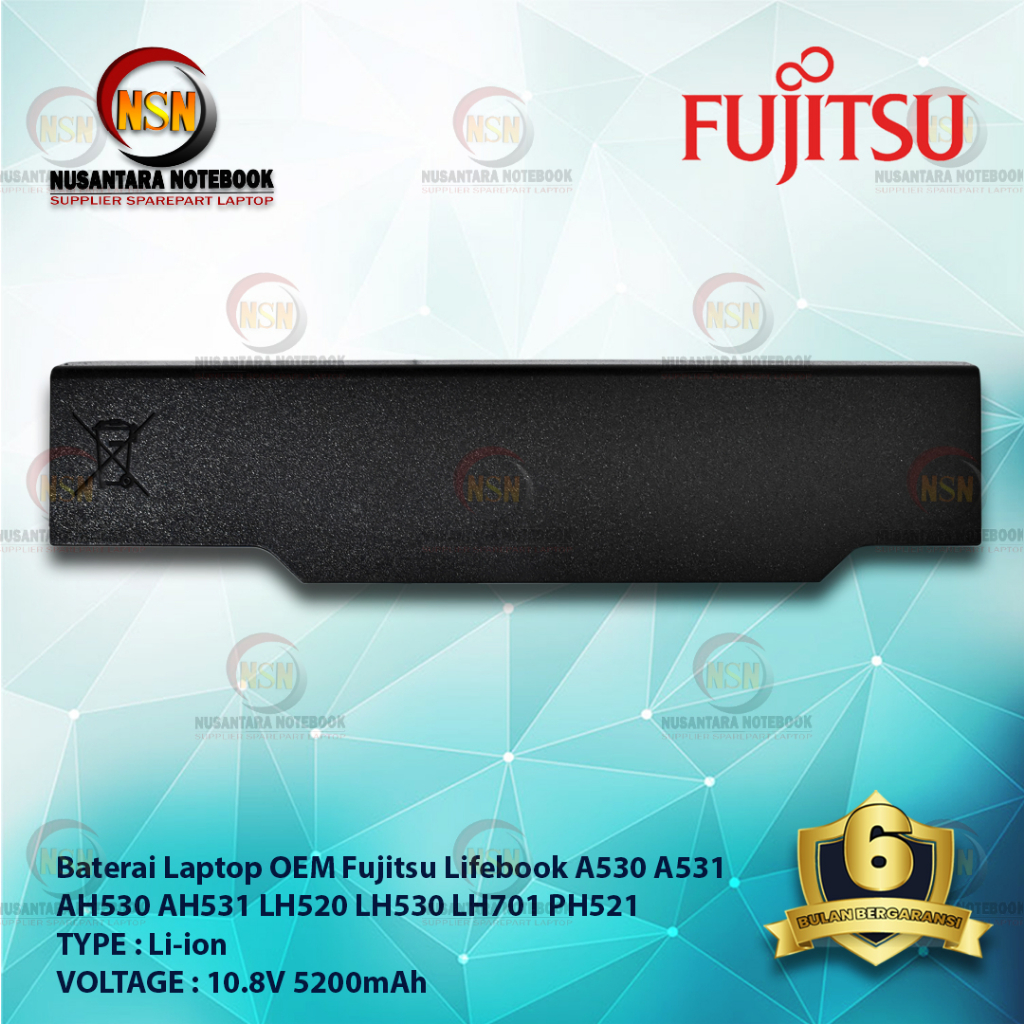 Baterai Laptop OEM Fujitsu Lifebook A530 A531 AH530 AH531 LH520 LH530 LH701 PH521 10.8V 5200mAh