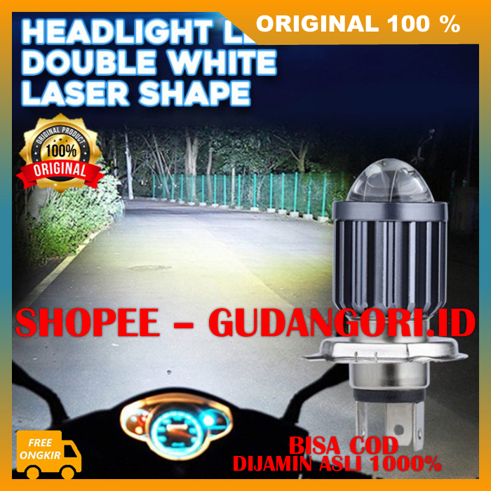 Headlight LED Double White Laser Shape Lampu Depan H4 LED Laser Lampu Motor Mobil Universal ORIGINAL