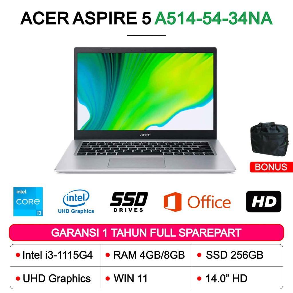 ACER ASPIRE 5 SLIM A514-54 CORE i3-1115G4 8GB 256GB SSD 14.0HD WIN 11