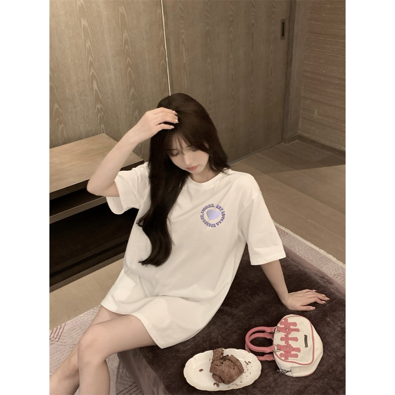 XIAOZHAINV Korean Style Kaos Atasan Wanita Heart Pattern Lengan Pendek A0014