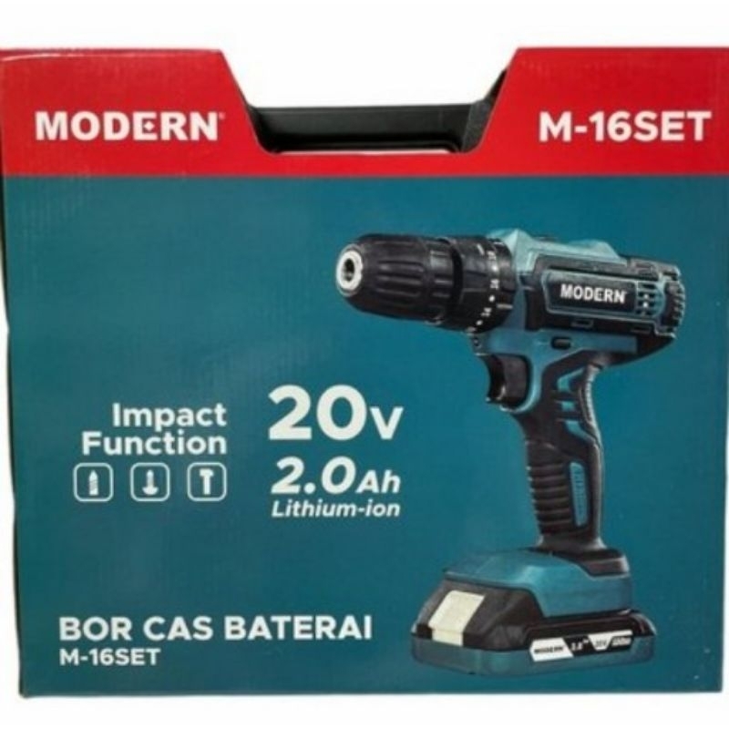 Bor MODERN M 16 Drill Set 20V Mesin Bor Baterai M16 Cordless Impact
