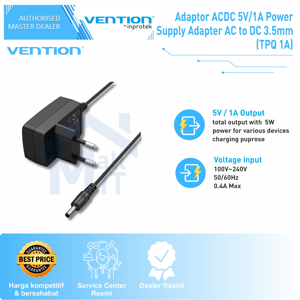 (Bisa Cod ) Vention Adaptor ACDC 5V 1A Power Supply Adapter AC to DC 3.5mm TPQ ORI