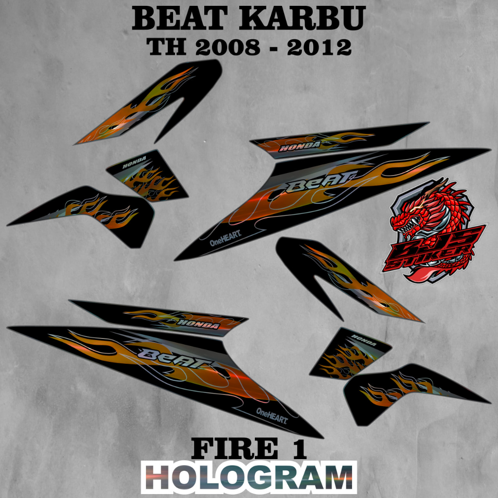 Striping beat karbu - Stiker Decal HOLOGRAM / MIRROR CHROME BEAT KARBU 2008-2018 FIRE 1 HITAM