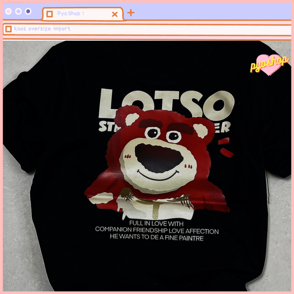 Oversize Tee Tshirt Kaos Import Longgar Motif Lotso couple