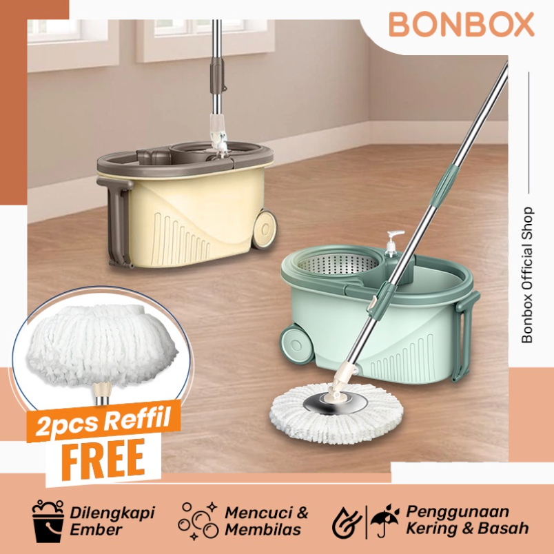 Bonbox Alat Pel Lantai Kain Fiber dengan Ember Spin Mop Mencuci dan Membilas Alat Pembersih Lantai BCT704