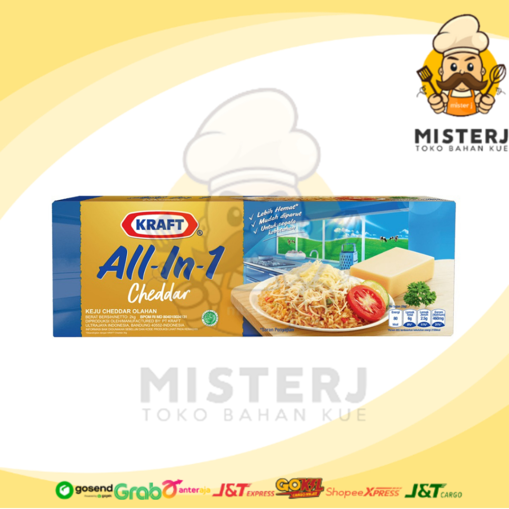 

KRAFT Cheddar All In One 2Kg EXP 04-2025 free BLUEBAND sachet | Keju Cheedar All In One | Kemasan Pabrik Utuh