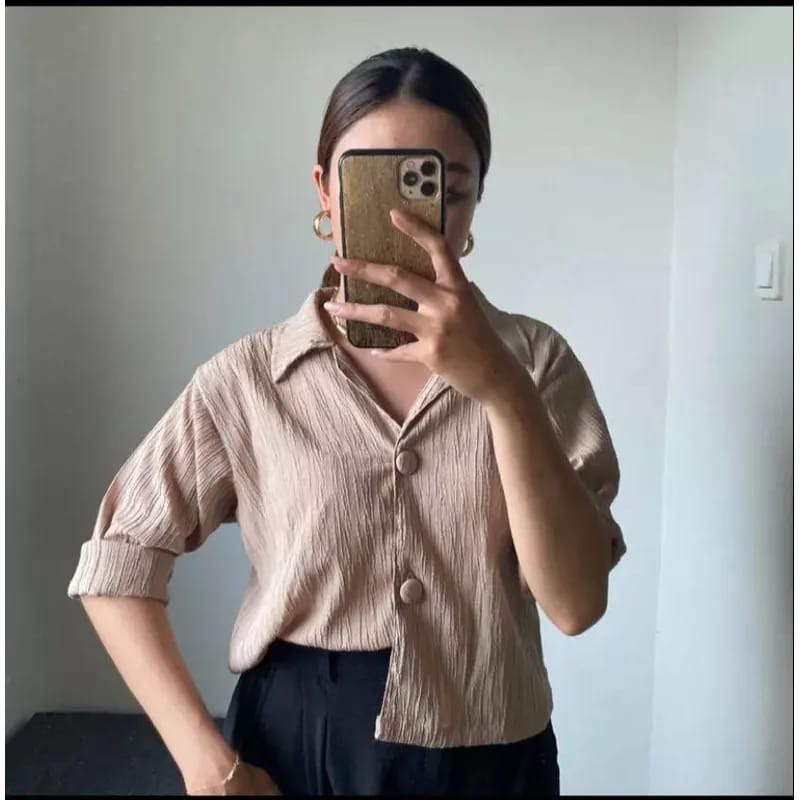 Soya Shirt - Kemeja Wanita Lady Crush Oversize - Blouse Wanita Korean Style - Baju Wanita Dewasa Lengan 7/8 - Atasan Wanita Oversized - Pakaian Wanita Terbaru