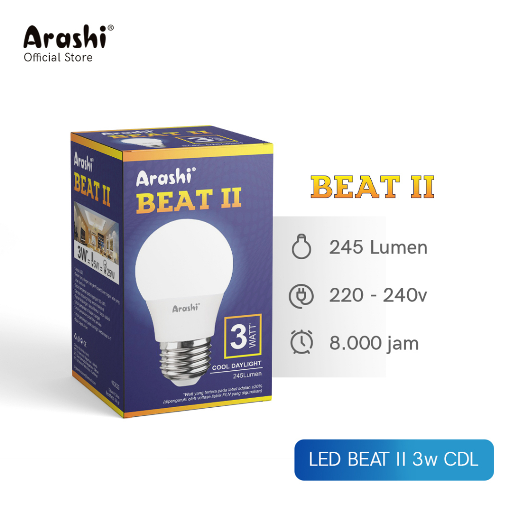 Arashi Lampu LED Beat II 3 watt CDL Cahaya Putih