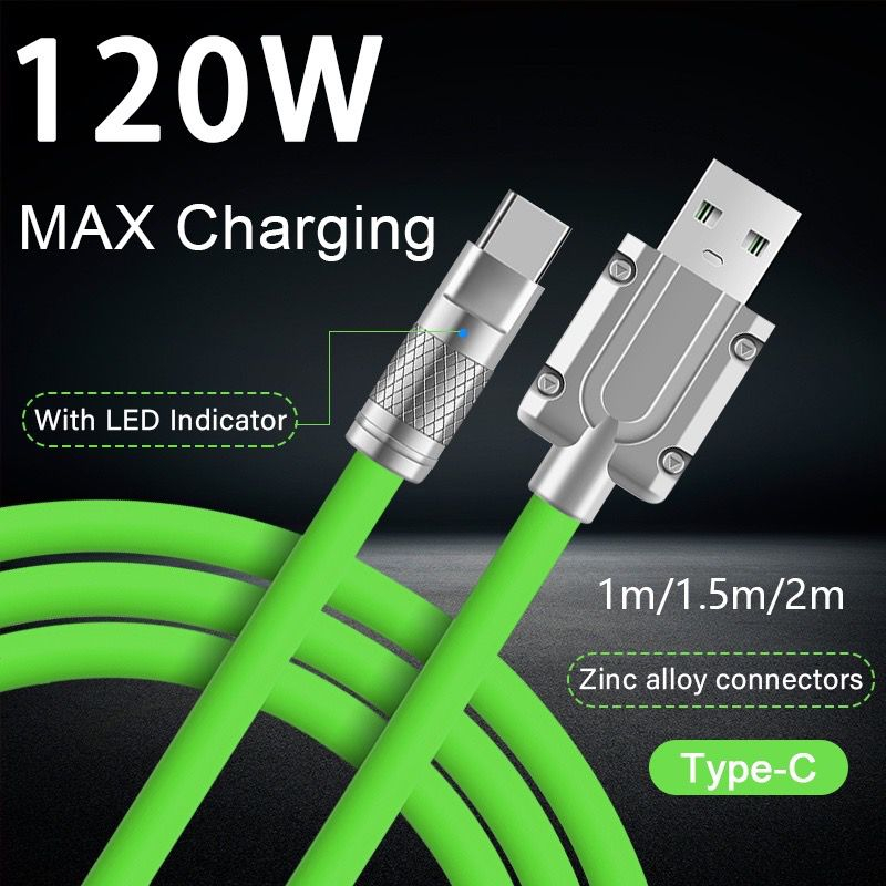 Kabel Data / Charger Micro USB / Type C / Lightning Fast Charging 120W 6A Bahan Silikon Tebal