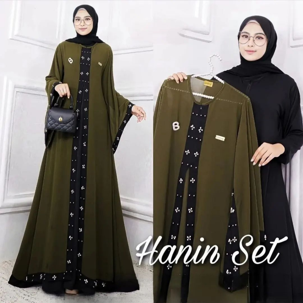 HANIN SET [M L XL XXL] Inner Dress Panjang Bahan Ceruti Babydoll Full Furing Gamis Korean Style Sete