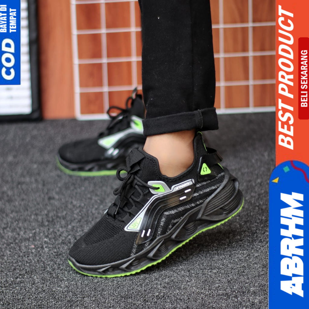 ABRHM Sepatu Sneakers Tali Fashion Import Hitam Sporty Pria