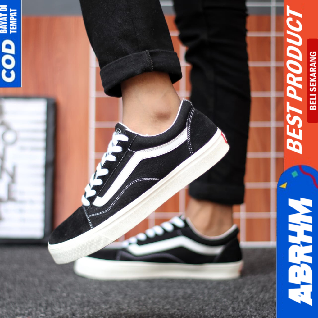 ABRHM Sepatu Sneakers Ukuran Besar 38-47 Oldschool Clasik Hitam Sekolah