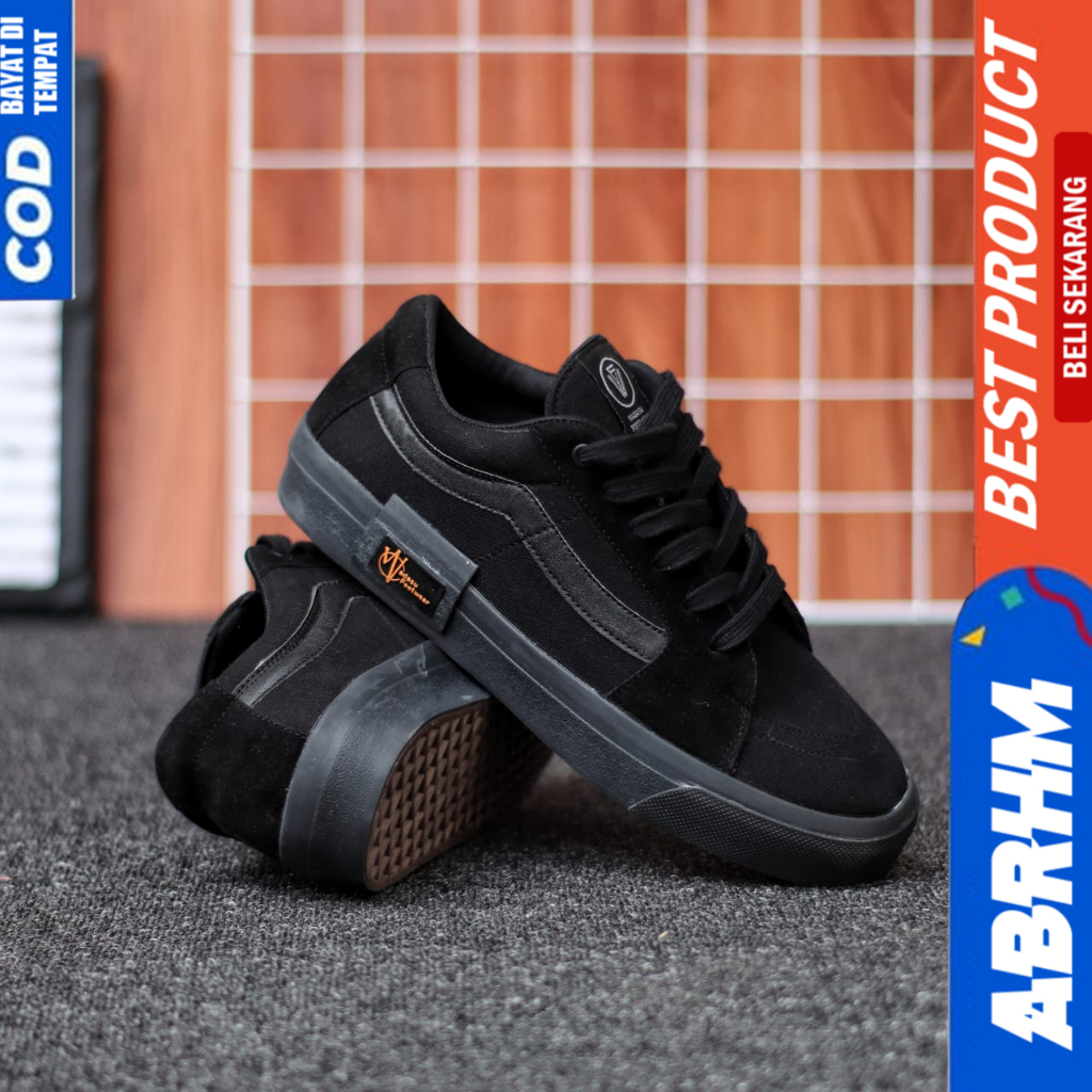 ABRHM Sepatu Ukuran Besar 38-47 Oldschool Hitam Sekolah Sneakers Pria