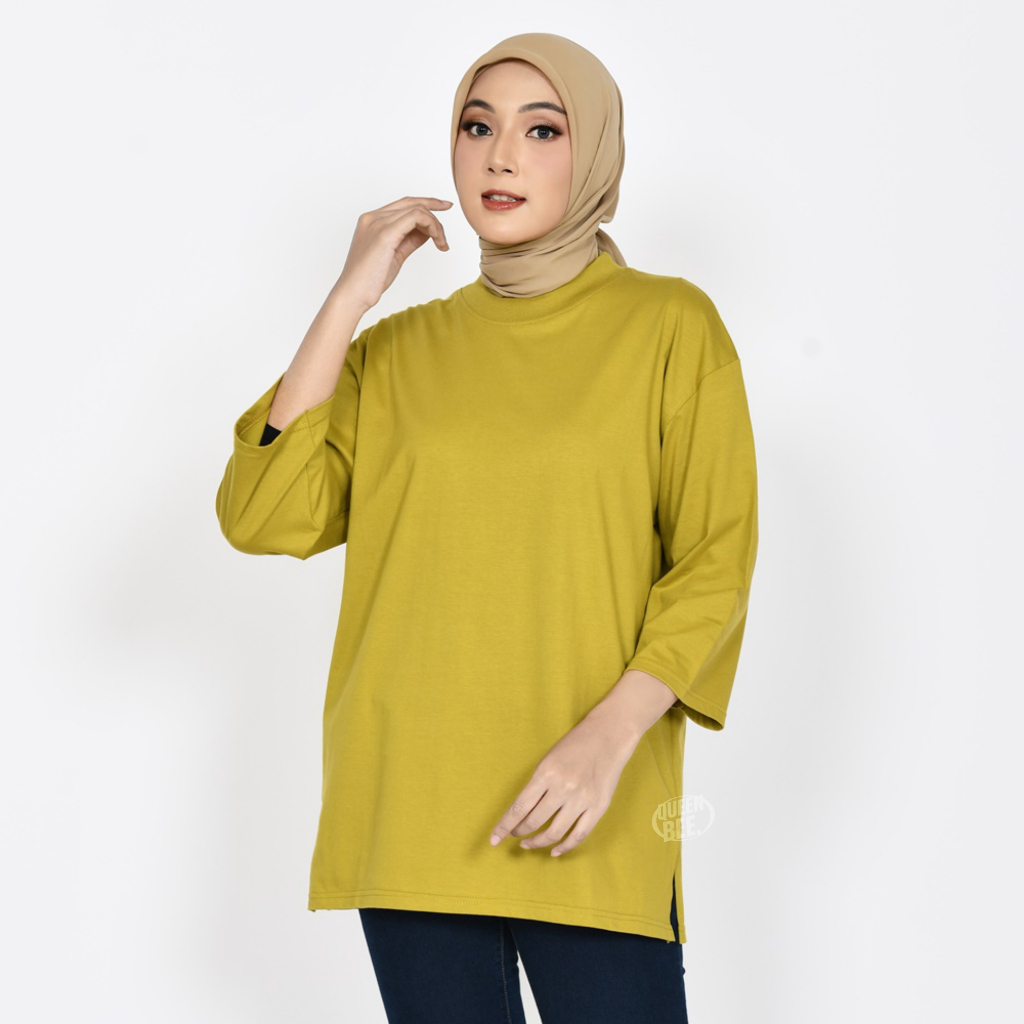 QUEENBEE - Kaos Oversize  Wanita Hijab Style Lengan Panjang 3/4