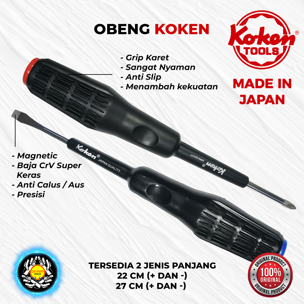 OBENG KOKEN MADE IN JAPAN KUALITAS SUPER KUAT GAGANG KARET + - MAGNET BAGUS / OBENG BUATAN JEPANG PL