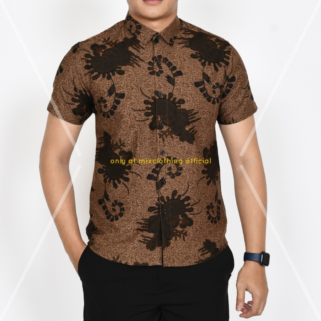 Baju Batik Pria Slimfit Kemeja Lengan Pendek Slim Premium Kode 2106