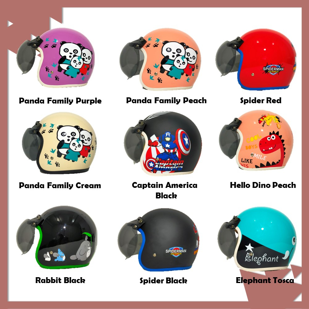 Helm Retro Junior Full Cat Motif Karakter Lucu Unik Murah Plus Kaca Cembung atau Datar