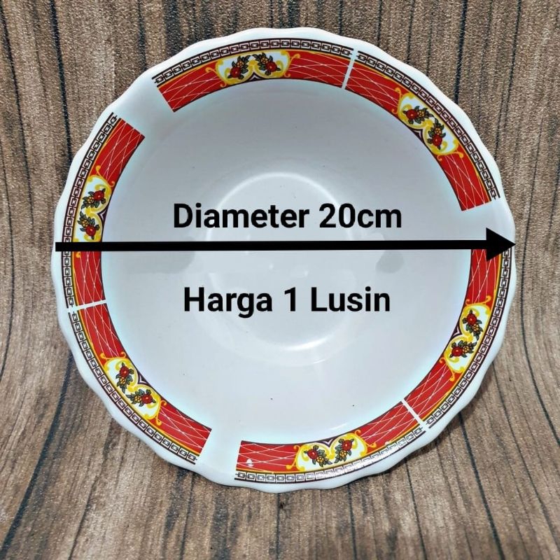piring makan keramik kembang merah LILIA ukuran 8" diameter 20cm Harga 1 Lusin (12 Biji)
