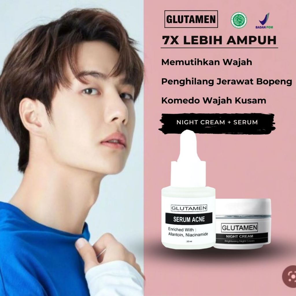 2in1 BPOM Glutamen Skincare Paket Serum Acne Cream Malam Retinol Pemutih Wajah Kusam Glowing Ampuh C