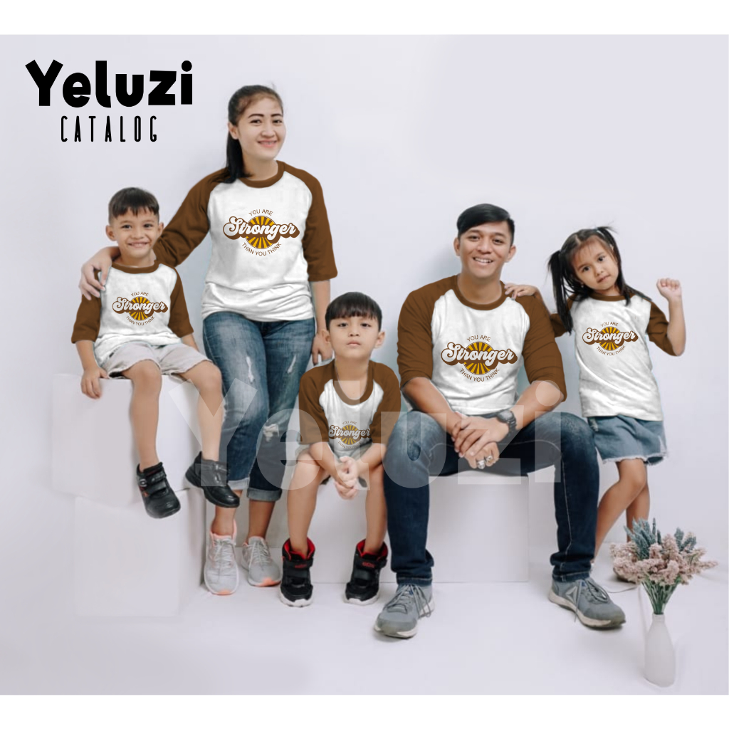 Kaos Raglan Sarimbit Couple Keluarga You Are Stronger Than You Think - Putih Almond - Katun Combed 24s - YELUZI