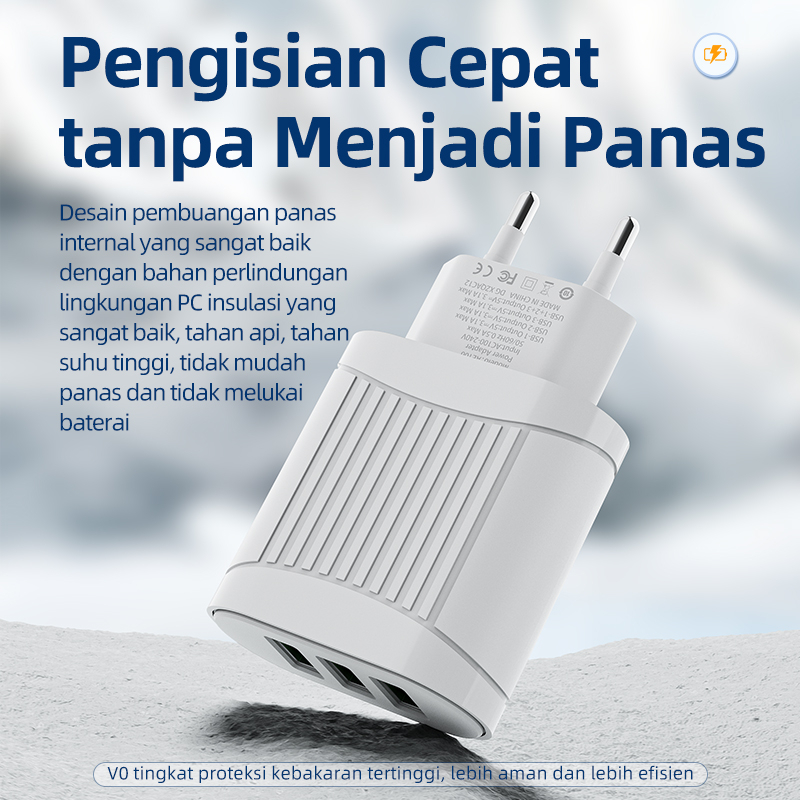 BASIKE Charger Adaptor Fast Charging iPhone oppo samsung xiaomi USB*3 15W iOS Android Universal-6