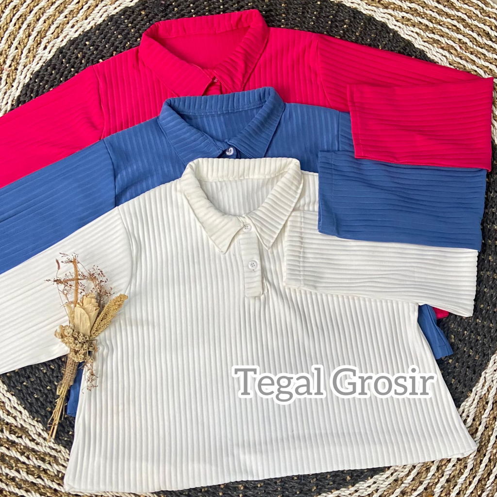 Cerine Top Knitted Polo Shirt Women Longsleeve - Strech T-shirt