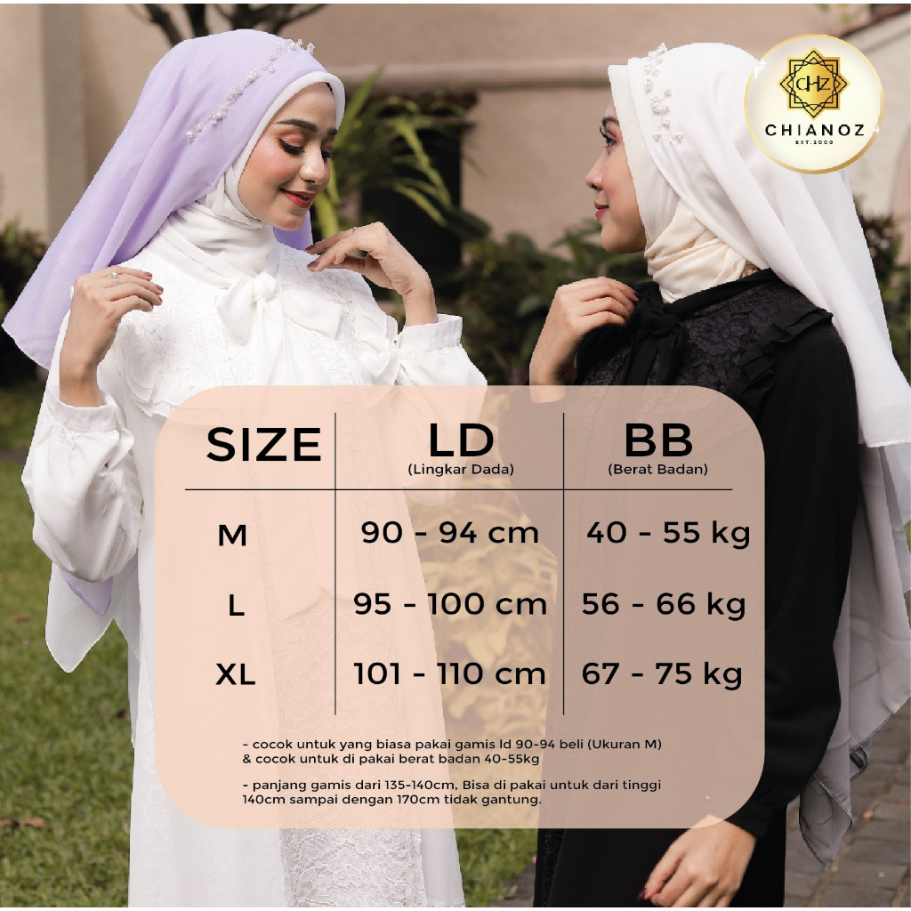 CHIANOZ Gamis Putih Mewah Regina Dress FULL Brukat Renda Baju Lebaran Umroh Haji Manasik Pesta Akad 208