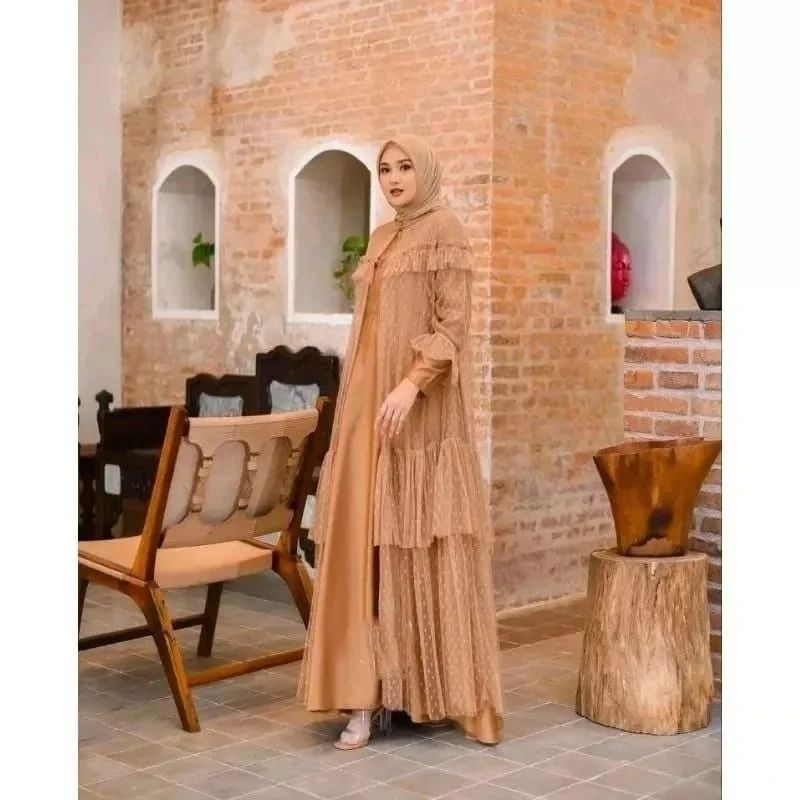 Baju Gamis Wanita Terbagus Kekinian 2023 Vanda Series Dress Gamis Muslimah Crinkle Airflow Mix Brukat Tile Dot Gamis Muslim Kondangan Wanita Gaun Pesta Premium