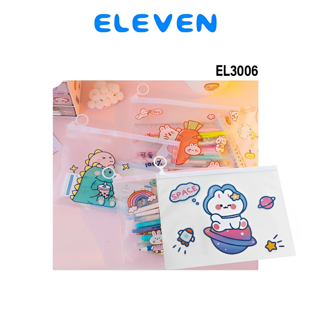

ELEVEN Tempat Pensil / Tas Pounch Kosmetik Transparan Pencil Motif Karakter Unicorn Impor