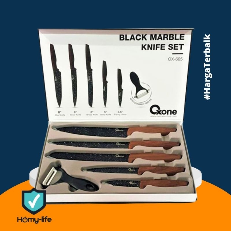 PISAU SET KITCHEN KNIFE BAJA BLACK MARBLE OXONE 605