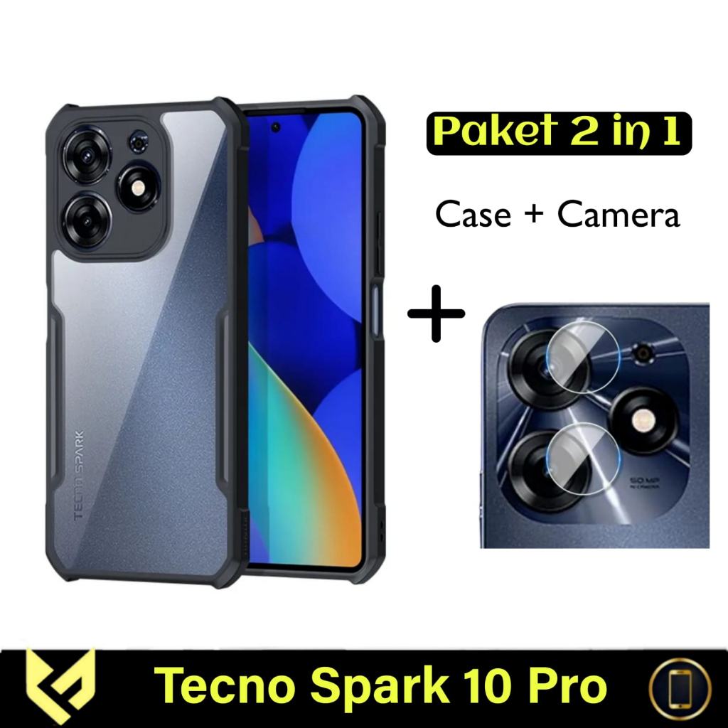 PROMO Paket 3IN1 Case Fusion For TECNO SPARK 10 PRO Case Fusion Shockpoof Free Tempered Glass Camera &amp; Garskin - FIDS STOR