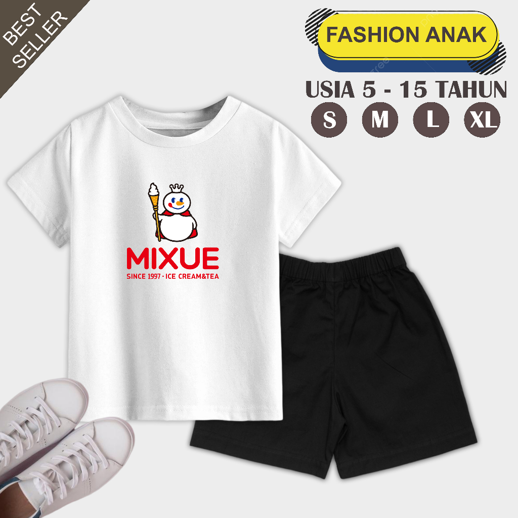 Setelan Anak Usia 5 - 15 Tahun Unisex Motif Mixue 1997 Bahan Katun Terry Tebal dan Lembut