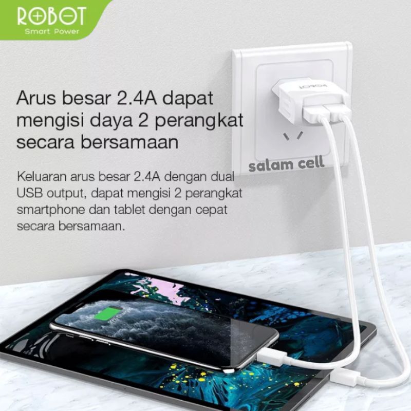 Charger ROBOT RT-K6 2,4A Dual Output Original Garansi